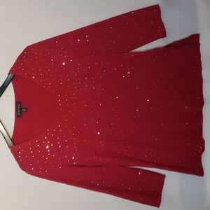 Red Women's Blouse With Shimmery Embellishments.